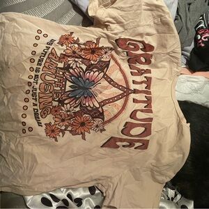 Beige Graphic Tee with Butterfly Design